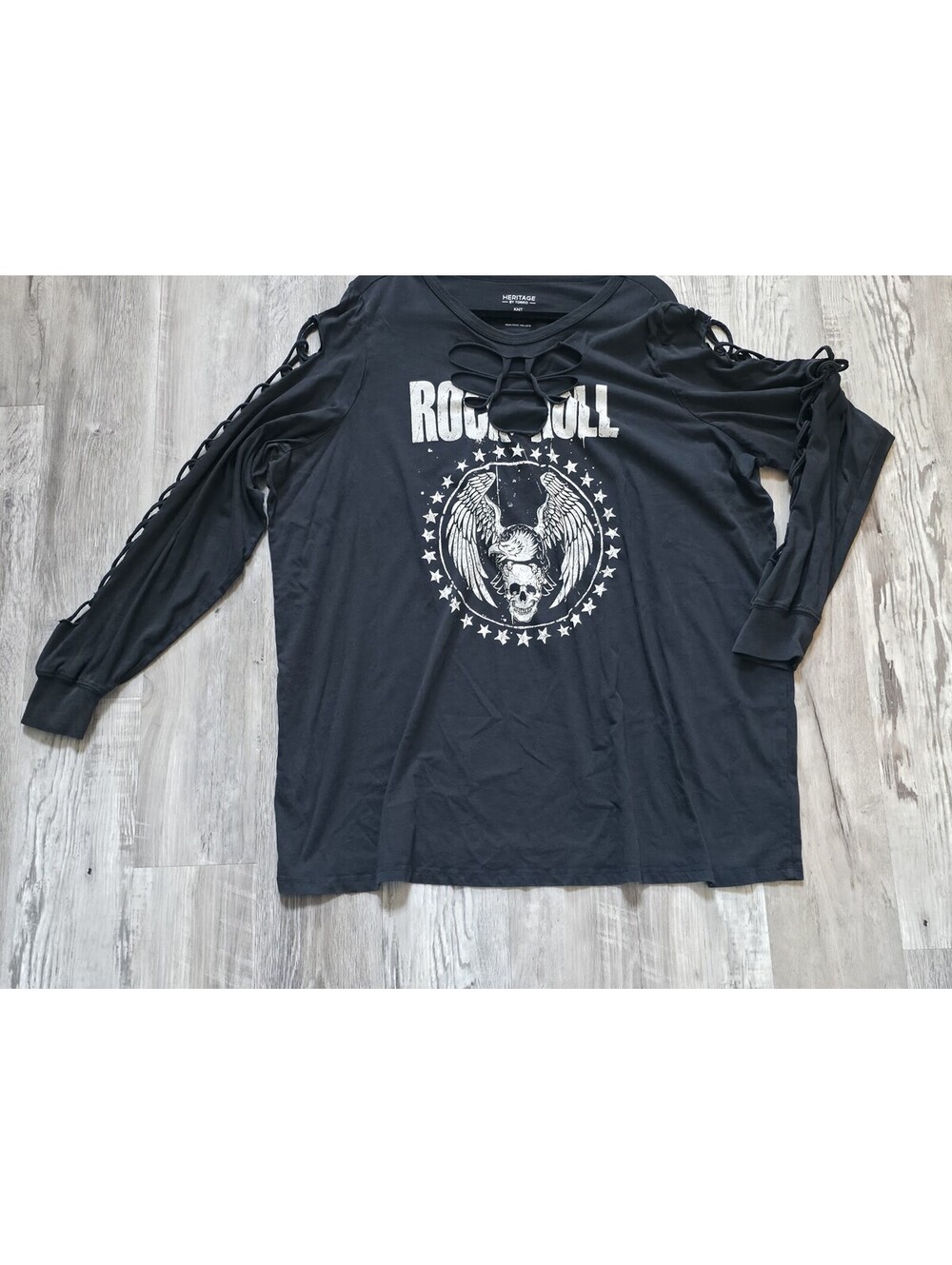 Torrid 3 3x Rock N Roll Ripped Graphic Tee with Slotted Ripped Sleeve Black